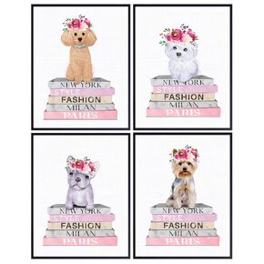 Maltese dog, Yorkie, Poodle, French Bulldog - Dog Wall Decor - Glam Fashion design Wall Art - Dog Lover Gift - Cute Dog Wall Art - Designer Wall Decor - Glamour Haute couture Puppy Wall Art & Decor