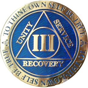 3 Year AA Medallion Reflex Blue Gold Sobriety Chip III