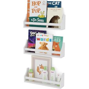 Nursery Décor Wall Shelves – 3 Set Shelf - Crown Molding Floating Bookshelves for Baby and Kids Room Book Organizer Storage Ledge, Display Holder for Toys, CDs, Baby Monitor, Frames