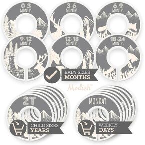 Kids Clothes Closet Organization, Hanging Size Dividers: Months & Years, Baby Toddler Children Girl Boy Neutral Black Woodland Animal Outdoor Mountain Forest Safari Explorer Nursery Room Décor Gift