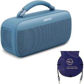 مكبر صوت Bose SoundLink Max المحمول الجديد، مكبر صوت بلوتوث كبير مقاوم للماء، عمر بطارية يصل إلى 20 ساعة، USB-C، مدخل AUX مدمج 3.5 مم، مع كابل Aux H&A 3 بوصة (أسود) in Kuwait