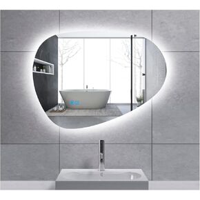 Led Mirror Wall Mounted for Bathroom, Irregular Shape Frameless, 24" L x 32" W, Defogger Function, Dimmable Vanity Mirror, Waterproof, Regulation Led Color, Touch Sensor, Anti-Fog in Saudi Arabia