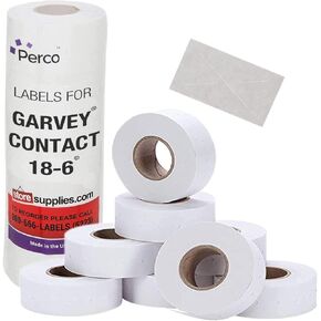 1812 White Pricing Labels for Garvey 18-6 One Line Price Gun, 11 Rolls - 14,000