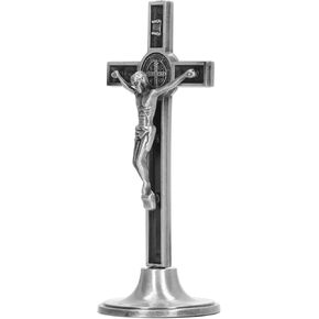 Crucifix Wall, Hand Made Standing Catholic Removable Base for Table (Silver)