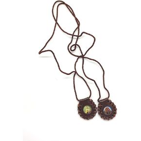 Scapular of The Sacred Heart of Jesus, Sacred Virgin of Carmen, Sacred Virgin of Guadalupe & St. Michael Arcangel. Leather Finish Handmade. 2cm x 2cm by Zaraleas. (Brown)