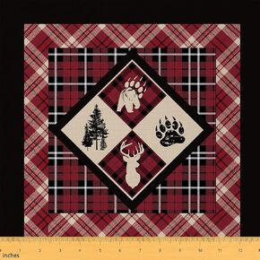 Erosebridal Lodge Fabric by The Yard Diamond Bear Deer Lodge Upholstery Fabric Rustic Cabin Country Plaid Check Indoor Outdoor Fabric Farmhouse Camping DIY Art Waterproof Fabric,Burgundy/Black,1 Yard
