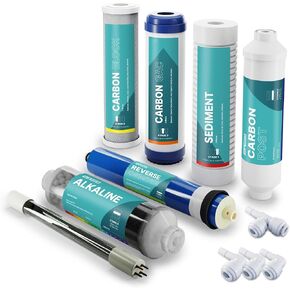 NU Aqua Reverse Osmosis Water Filter System Replacement Set - 4 Stage 1 Year Under Sink Kit - Includes Sediment, Carbon Filters, Parts & Fittings - Universal RO Filtration Cartridge Pack