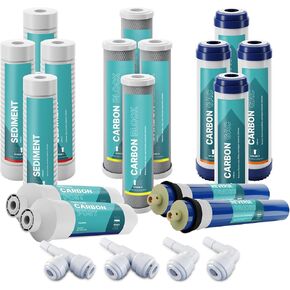 NU Aqua Reverse Osmosis Water Filter System Replacement Set - 4 Stage 1 Year Under Sink Kit - Includes Sediment, Carbon Filters, Parts & Fittings - Universal RO Filtration Cartridge Pack