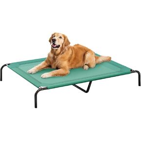 Elevated Dog Bed for Large Dogs, Raised Cooling Steel-Framed Dog Bed for Outdoor and Indoor, Washable & Breathable Mesh with Durable Frame and Breathable Mesh, Skid-Resistant Feet, Large, Green