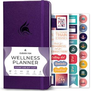 Clever Fox Wellness Planner - Weekly & Daily Health and Wellness Log, Food Journal & Meal Planner Diary for Calorie Counting, Notebook for Medical Condition Tracking – Pocket size (Purple)