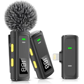 Bunog Wireless Lavalier Microphone for iPhone - Mini Lapel Mic with Crystal Sound, Battery Level Display, Noise Cancellation for YouTube/Tiktok/Podcast/Vlog