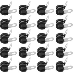 20Pcs 1/4 Inch Stainless Steel Cable Clamps Rubber Cushion Insulated Clamps Black Pipe Clamp, Tube Holder for Tube, Pipe, Wire Cord Installation