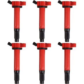 ENA Pack of 6 Red Ignition Coil 2007 2008 2009 2010 2011 2012 2013 2014 2015 Compatible with Lexus Toyota ES350 GS300 GS350 Highlander Camry Sienna Evora Coils for 90919A2007 9091902251 UF487 C1601