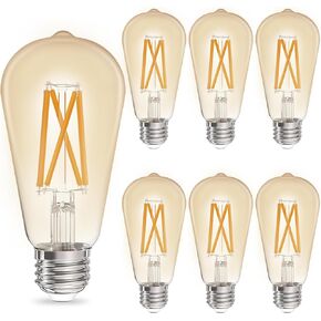 6 Pack Vintage Edison Light Bulb ST19(ST58) LED Filament Bulb 5W with Amber Glass, 90+ High CRI, Dimmable 2200K Amber Glow, E26 Medium Base
