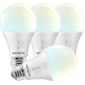 LUXRITE A19 LED Light Bulb 100 Watt Equivalent, CRI90, 5CCT Selectable 2700K 3000K 3500K 4000K 5000K, Dimmable, 1600LM, Standard LED Light Bulbs 15W, E26 Medium Base, ETL - Indoor Outdoor (4 Pack)