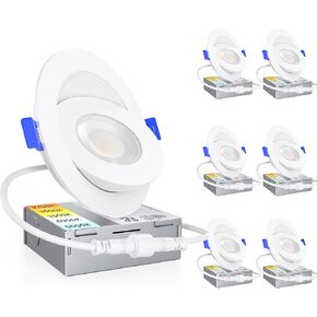 Ensenior 6 Pack 4 inch 5CCT LED Gimbal Led Recessed Light with Junction Box, 360°+90° Adjustable Directional Eyeball Lighting, Dimmable, 2700K/3000K/3500K/4000K/5000K, 950LM, 10W=85W-ETL&FCC