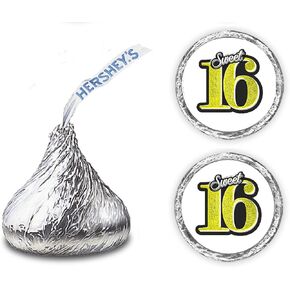 Sweet 16 Kisses Stickers, (Set of 216) 16 Birthday Chocolate Drops Labels Stickers for 16th Birthday, Party Favors Decor for Kisses. Made in USA (Blue)