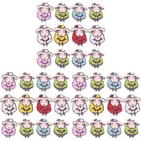 COHEALI 150 pcs Craft Sheep Shape Lovely DIY Scrapbooking Wooden Decorative Animal Buttons with Holes Accessories Cute Spring Crafts Adorable Scarves Sewing Button Knitting and Wood Works