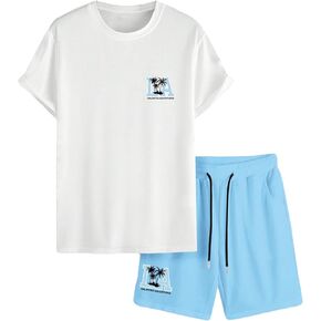 GORGLITTER Men's Two Piece Outfits Sets Hawaiian Tracksuits Graphic Matching Shirt and Shorts Set