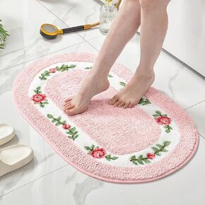 QMEAKMONY Bathroom Rugs Romantic Rose Flower Shaggy Area Rugs for Living Room Bedroom Non Slip Absorbent Bath Mat Kitchen Mat Door Mat Bath Rug Washable Green Rug(24x16 Inch).