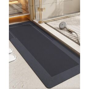 DEXI Bath Rugs 16"x24", Quick Dry Super Absorbent Bathroom Mat, Rubber Non-Slip Ultra Thin Bathroom Rugs Fit Under Door - Washable Shower Floor Mats for Bathroom, Bathtub, and Sink, Dark Grey