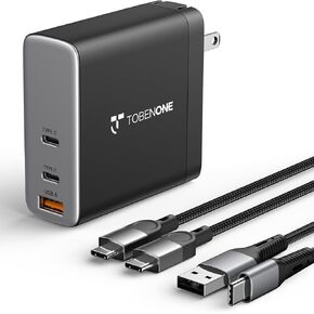 شاحن TobenONE 140 واط USB C مع كابلين، شاحن حائط للكمبيوتر المحمول GaN III PD3.1 3 منافذ، محول طاقة 100 واط قابل للطي لأجهزة MacBook Pro وDell XPS وiPad Pro وGalaxy وiPhone 15 Pro وChromebook (مع كابل 240 واط) in Kuwait