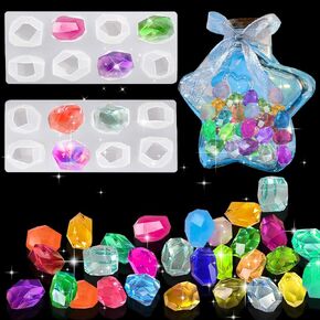 2Pcs Faceted Gemstone Silicone Mold Irregular Ore Diamond Shape Epoxy Mold 3D Crystal Gem Epoxy Casting Mold for DIY Crystals Stone Jewelry Making Craft