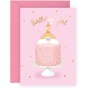 CENTRAL 23 Second Birthday Card for Girls - Happy 2nd Birthday Card - Age 2 - Two Year Old - Rainbow and Sprinkles Greeting Card - Kids - Daughter - Granddaughter - Comes With Fun Stickers