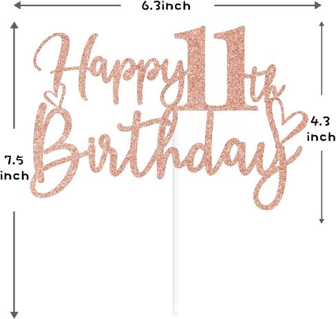 Rose Gold Glitter Happy 11th Birthday Cake Topper, Cheers to 10 Years/Level 11 Unlocked, Funny 11th Birthday Party Decorations for Kids Children in Saudi Arabia