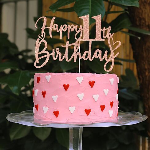 Rose Gold Glitter Happy 11th Birthday Cake Topper, Cheers to 10 Years/Level 11 Unlocked, Funny 11th Birthday Party Decorations for Kids Children in Saudi Arabia
