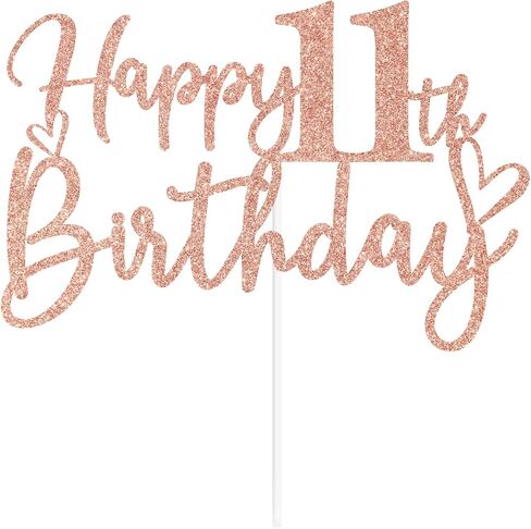 Rose Gold Glitter Happy 11th Birthday Cake Topper, Cheers to 10 Years/Level 11 Unlocked, Funny 11th Birthday Party Decorations for Kids Children in Saudi Arabia