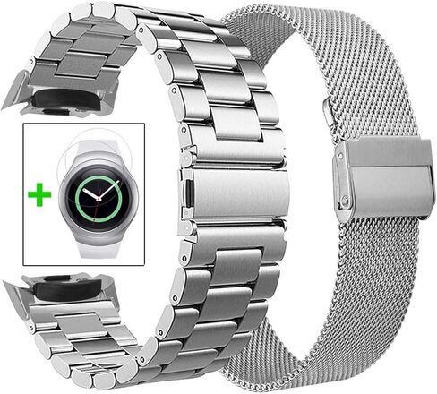 KOREDA متوافق مع مجموعات Samsung Gear S2 Bands، عبوتان من السوار المعدني من الفولاذ المقاوم للصدأ + حزام سوار بديل بحلقة شبكية لساعة Gear S2 الرياضية الذكية SM-R720/R730 (عبوتان باللون الأسود) in Saudi Arabia