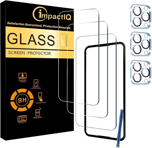 ImpactIQ' 3+3 Pack [Privacy] Screen Protector for [iphone 15 Pro Max] +Camera Lens Protector +Screen Removing Tool | iphone 15 Screen Protector Glass with Bubble-Free Installation Frame | 9H Hardness in Saudi Arabia