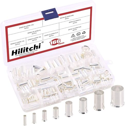Hilitchi 166Pcs Wire Ferrules Kit Tinned Copper Crimp Connector Non Insulated Electrical Cable Pin Cord End Terminal Assortment Kit (AWG 12 10 8 6 4 2 1/0 2/0) in Saudi Arabia