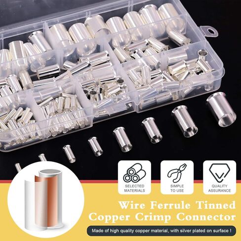 Hilitchi 166Pcs Wire Ferrules Kit Tinned Copper Crimp Connector Non Insulated Electrical Cable Pin Cord End Terminal Assortment Kit (AWG 12 10 8 6 4 2 1/0 2/0) in Saudi Arabia