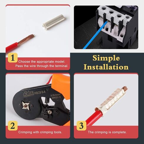 Hilitchi 166Pcs Wire Ferrules Kit Tinned Copper Crimp Connector Non Insulated Electrical Cable Pin Cord End Terminal Assortment Kit (AWG 12 10 8 6 4 2 1/0 2/0) in Saudi Arabia