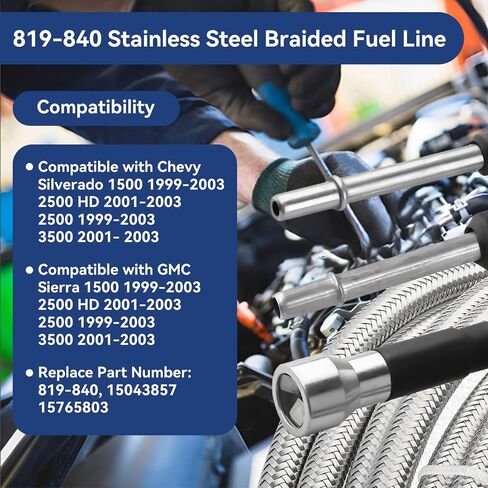 خط وقود مجدول من الفولاذ المقاوم للصدأ 819-840 مناسب لـ 1999-2003 Chevy Silverado 1500 2500 GMC Sierra 1500 2500 OE #15043857, 15765803 in Kuwait