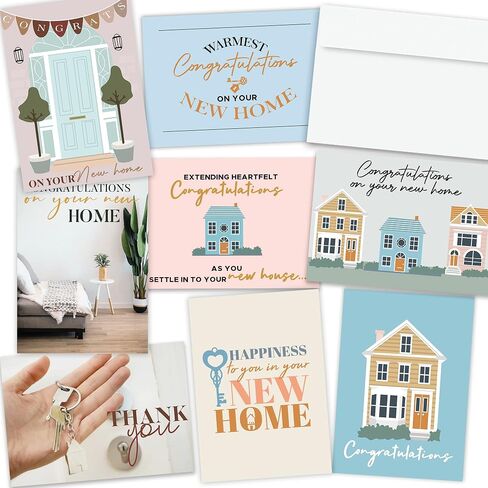 Hat Acrobat New Home Card Set with Envelopes - 24 Unique Housewarming Cards for Congratulations, Blue and White, Unisex-Adults in Saudi Arabia