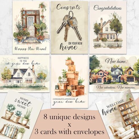 Hat Acrobat New Home Card Set with Envelopes - 24 Unique Housewarming Cards for Congratulations, Blue and White, Unisex-Adults in Saudi Arabia