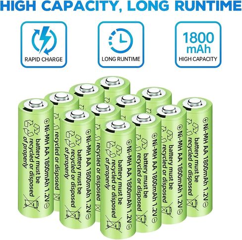 12PCS 1.2V 1800mAh Ni-MH AA Rechargeable Battery for Wireless Microphones, Electric Toys, Remote Mice, Calculators, Razors, Keyboards (12PCS Battery) in Saudi Arabia
