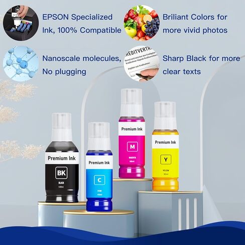 522 Ink Refill Bottles Replace Epson 522 Ink for Epson EcoTank ET-2400, ET-2803, ET-4800, ET-2800, ET-2840, ET-4810, ET-4700, Epson EcoTank ET-2720（BK C M Y, 385ml） in Saudi Arabia