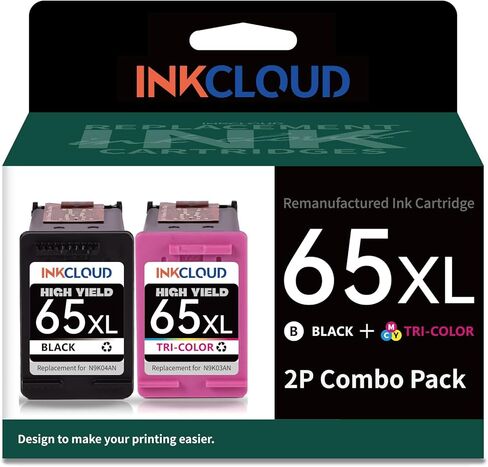 استبدال خرطوشة الحبر المعاد تصنيعها من INKCLOUD لخراطيش الحبر HP Ink 65 65XLBlack لخراطيش الحبر HP 3772 3755 3700 3722 3752 2600 2622 2652 5055 5000 5070 5052 5014 (أسود، عبوتان) in Kuwait
