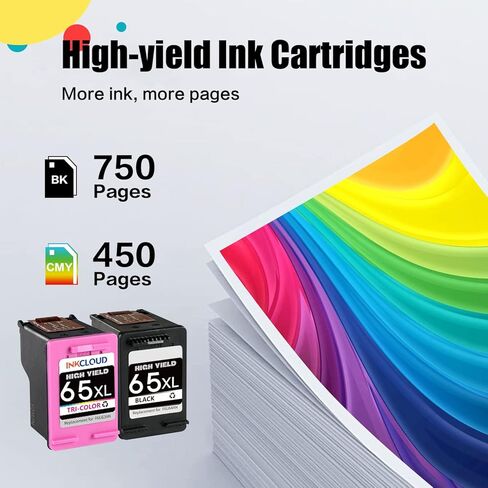 استبدال خرطوشة الحبر المعاد تصنيعها من INKCLOUD لخراطيش الحبر HP Ink 65 65XLBlack لخراطيش الحبر HP 3772 3755 3700 3722 3752 2600 2622 2652 5055 5000 5070 5052 5014 (أسود، عبوتان) in Kuwait