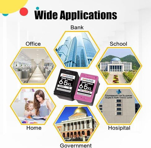 استبدال خرطوشة الحبر المعاد تصنيعها من INKCLOUD لخراطيش الحبر HP Ink 65 65XLBlack لخراطيش الحبر HP 3772 3755 3700 3722 3752 2600 2622 2652 5055 5000 5070 5052 5014 (أسود، عبوتان) in Kuwait