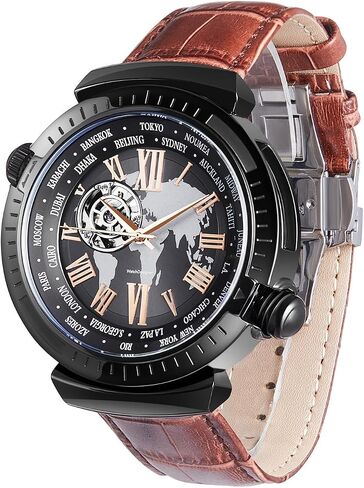 Automatic Watches for Men, Leather Strap Mechanical Watch, Water Resistant Skeleton Watch, Self Winding Watches for Men (No Battery Needed) in Kuwait
