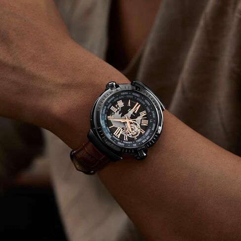 Automatic Watches for Men, Leather Strap Mechanical Watch, Water Resistant Skeleton Watch, Self Winding Watches for Men (No Battery Needed) in Kuwait