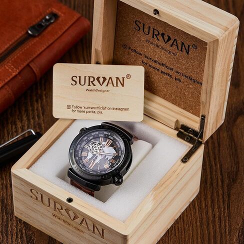 Automatic Watches for Men, Leather Strap Mechanical Watch, Water Resistant Skeleton Watch, Self Winding Watches for Men (No Battery Needed) in Kuwait