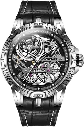 OUPINKE Skeleton Mens Watches Automatic Mechanical Luxury Watch Sapphire Crystal Leather Band Waterproof Luminous Dress Wristwatch in Saudi Arabia