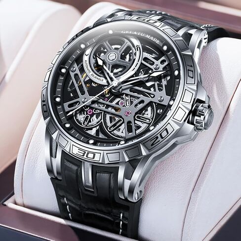 OUPINKE Skeleton Mens Watches Automatic Mechanical Luxury Watch Sapphire Crystal Leather Band Waterproof Luminous Dress Wristwatch in Saudi Arabia
