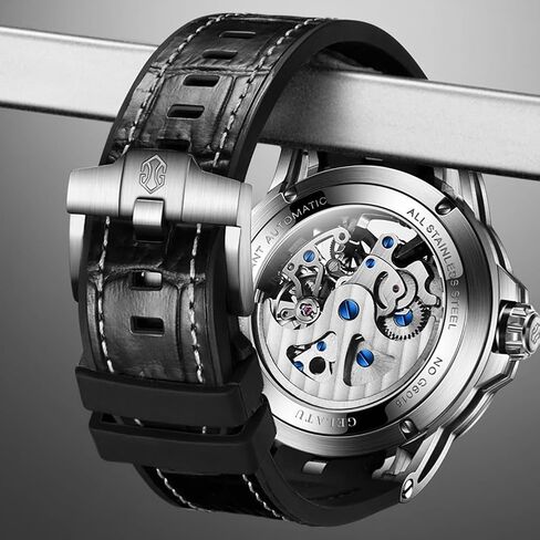 OUPINKE Skeleton Mens Watches Automatic Mechanical Luxury Watch Sapphire Crystal Leather Band Waterproof Luminous Dress Wristwatch in Saudi Arabia